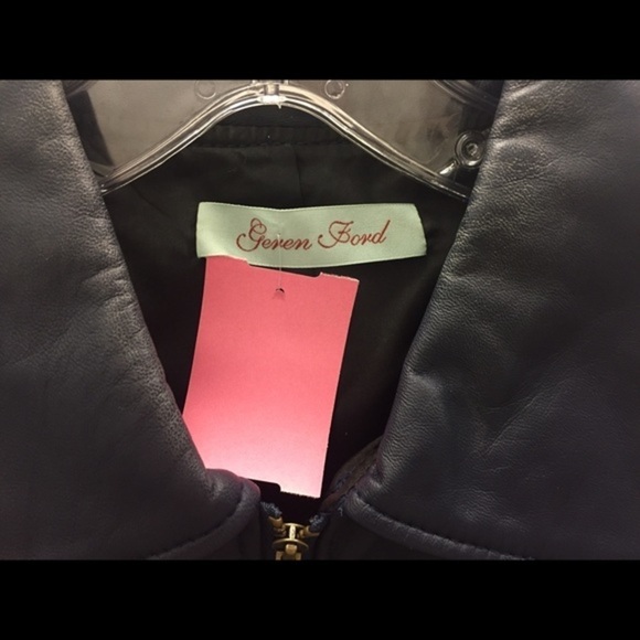 Geren Ford Navy Leather/Silk Bomber Jacket - Picture 5 of 5